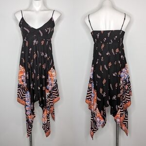Express black orange spaghetti strap low v neck scarf dress XS